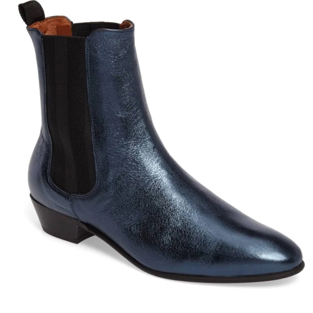 HUDSON LONDON KENNY BAYAN CHELSEA BOOT IN METALLIC BLUE SZ40 / US10
